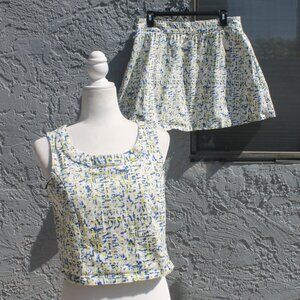 MARK Tank top and Mini Skirt Woman Size Large White with Blue & Yellow Splatter